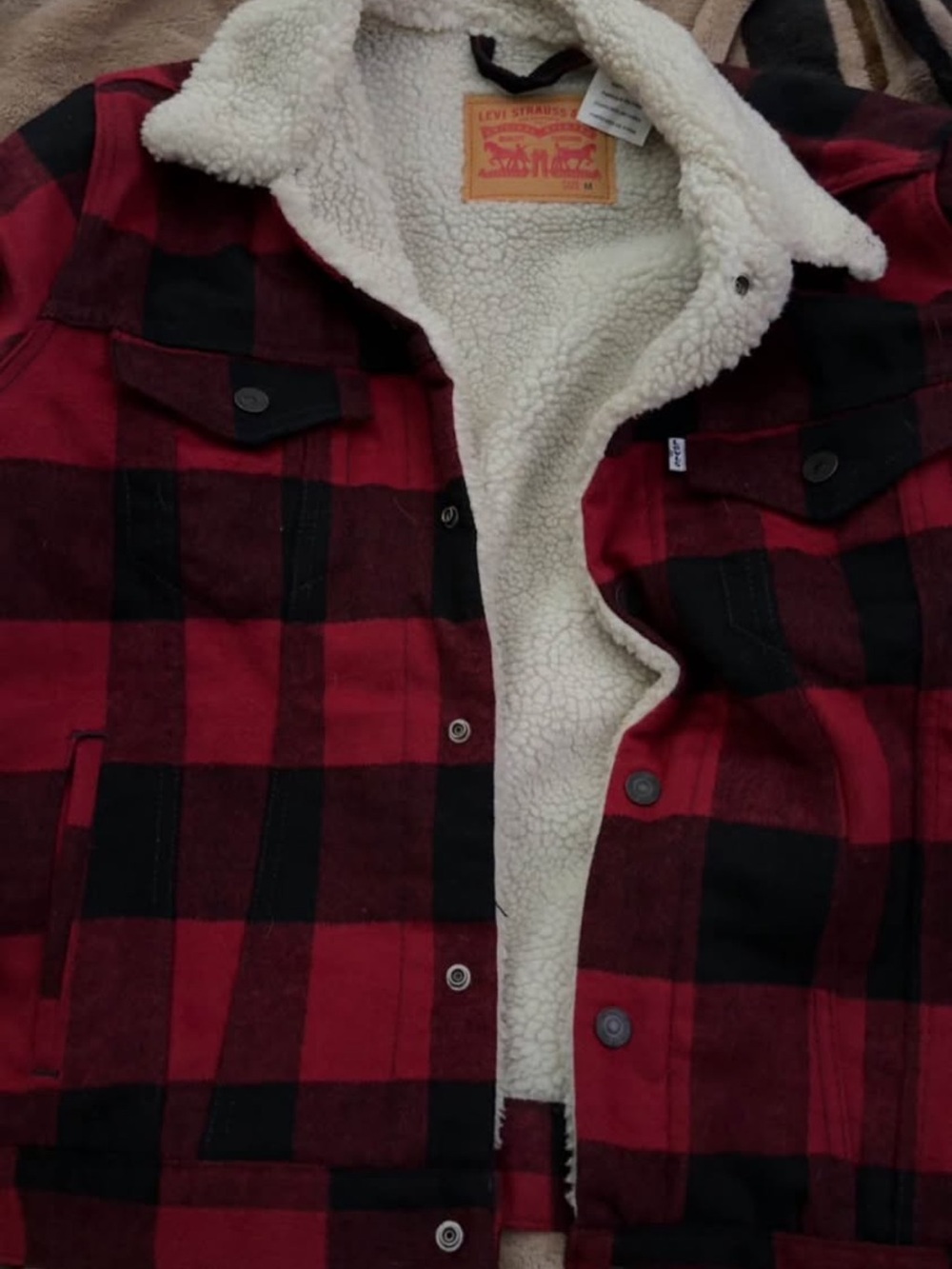 Levi's Kids Red & Black Buffalo Plaid Sherpa Jacket